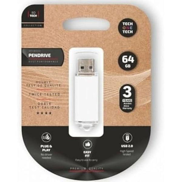 TECH ONE TECH TEC3007-64 Hvid 64 GB USB-nøgle - 64 GB lagerkapacitet - USB 3.0
