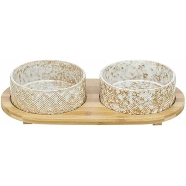 Vattenkopp - TRIXIE - Keramik/Bambu - Vit - Inomhus - Hundmåltid Se förpackningen