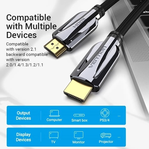 VENTION High Speed HDMI 2.1 HD-kabel 8K@60Hz för PS3/4 TV Monitor Projektor 1,5 m