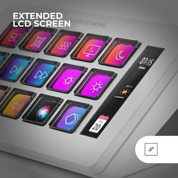 Kontrol Deck - Mars Gaming - MSD-One - 15 Tilpassede LCD-taster - Forstørret LCD-skærm - Windows og MacOS