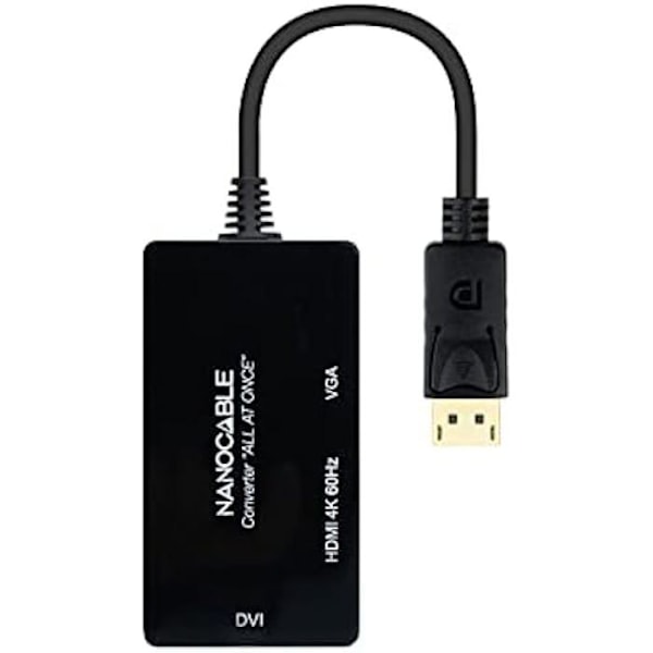 NANOCABLE 10.16.3301-ALL - DISPLAYPORT til HDMI/DVI/VGA-konverter, 20 cm, sort farve