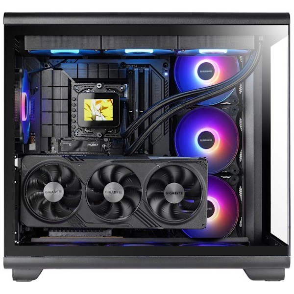 Mars Gaming MC-REV, Gamingchassi ATX, Dubbel Härdat Glas, 3 Omvända ARGB-fläktar, Vertikal GPU, 360 mm Kylning, Svart