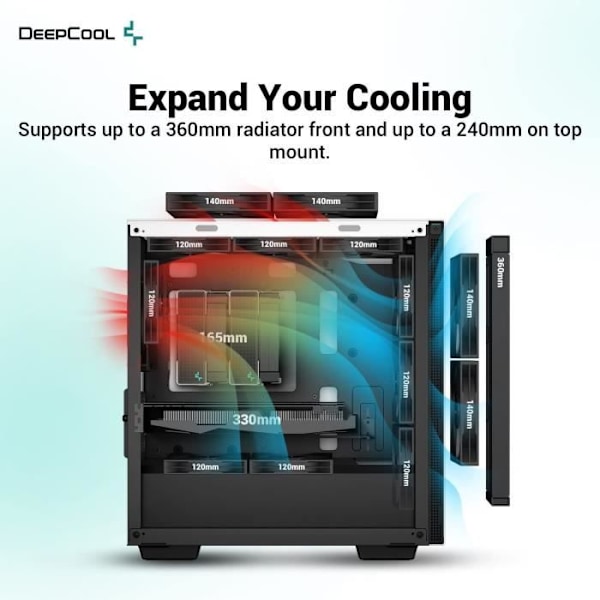 PC-kabinet uden strømforsyning - DEEPCOOL CH370 (Hvid) - Mini tower - Micro-ATX format