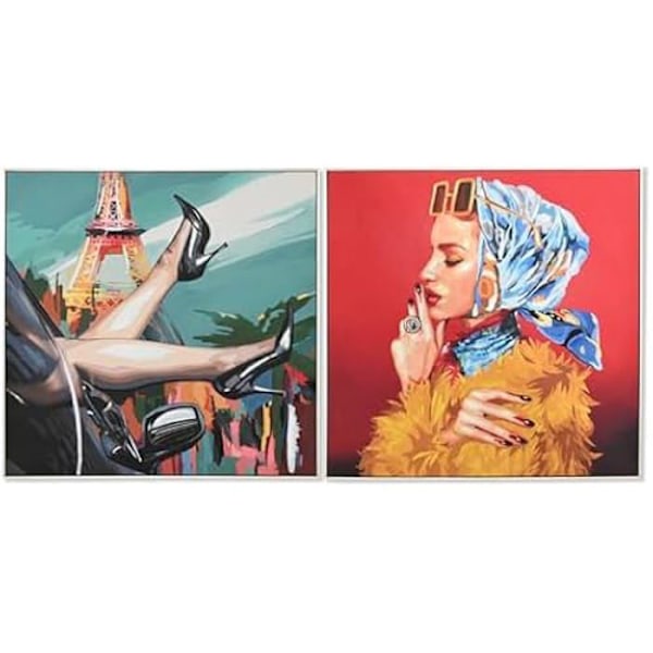 Moderni maalaus - HOME ESPRIT - 100 x 100 cm - Monivärinen - 2 kpl - Seinäkoristelu mångfärgad
