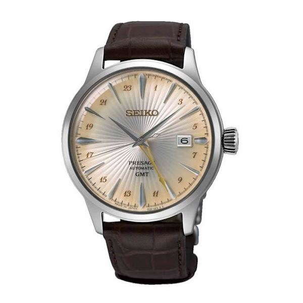 Ur - SEIKO - Présage Cocktail SSK041J1 - Automatisk - Brun Læder - GMT-hånd. Automatisk rörelse