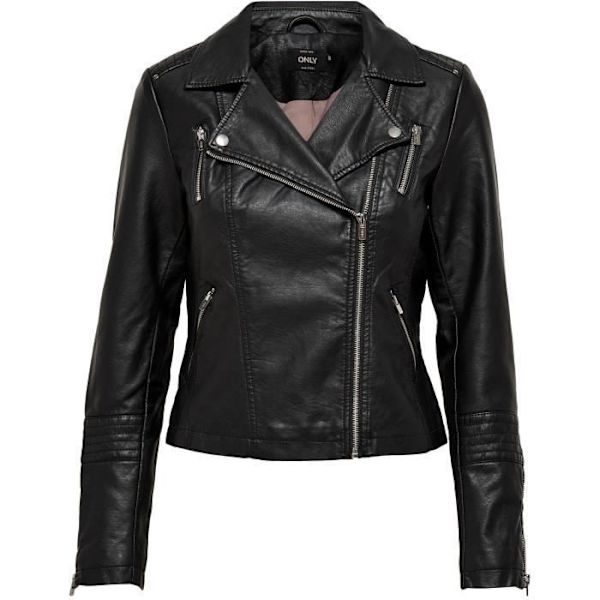 Bikerjacka - ONLY - Asymmetrisk dragkedja - Fuskläder - Quiltade detaljer - Svart Svart 36
