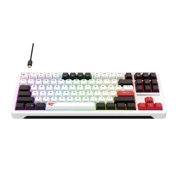 Spilkeyboard med RGB-lys 1,8 m, 200 mA - Havit (KB902L) - Sort/Hvid/Rød