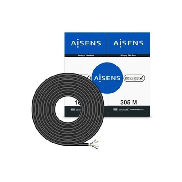 Vandtæt udendørs netværkskabel RJ45 Cat.6 FTP Rigido AWG24 Sort 305M - AISENS - A135-0674