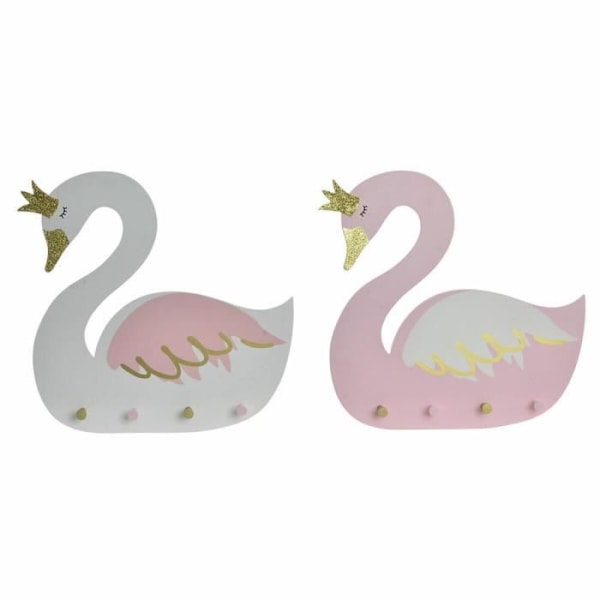 knagerække 40 x 4 x 38,5 cm træ hvid lys pink svane (2 enheder)