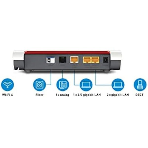 AVM Fritz!Box 5530 Fiber Edition XGS-PON kuituoptinen modeemireititin ja Mesh Master Wi-FI 6:lla jopa 2400 Mbps (5 GHz) + 600