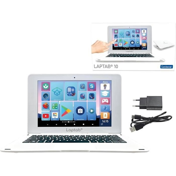 Bærbar touch-computer LAPTAB® til børn fra 7 år og op, 10,1" Full HD-skærm, 128GB lagerplads, 4GB RAM, LEXIBOOK Vit