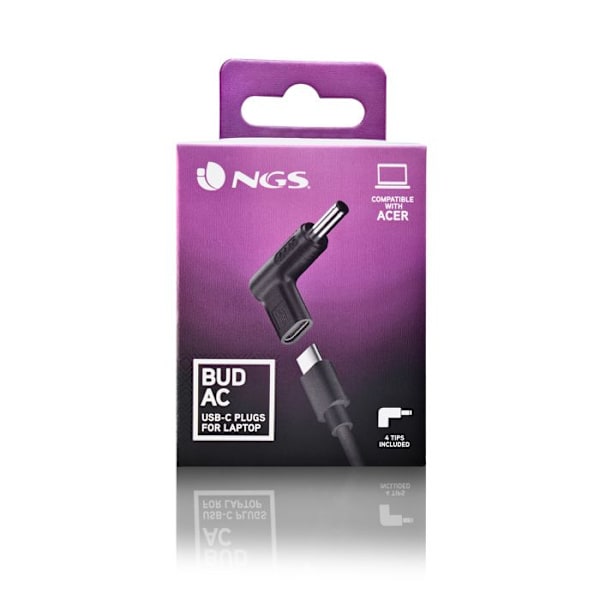 NGS BUD-AC : Paket med 4 USB-C strömadaptrar som är kompatibla med ACER bärbara datorer.