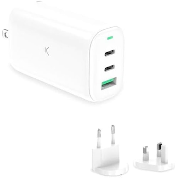 Ksix GAN 65W multiport netværksoplader, PPS, strømforsyning, ultrahurtig opladning, US+EU+UK stik, hvid Hvid