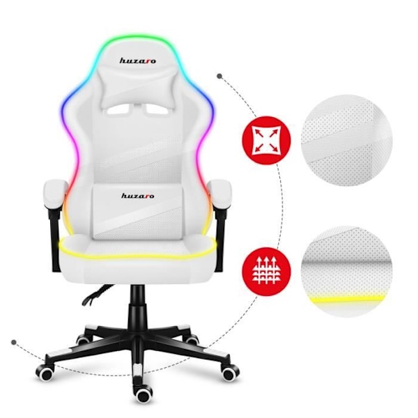 HUZARO Force 4.4 ergonomisk spelstol - Vit - Justerbar höjd - Svankstöd - Armstöd - Nackstöd Vit