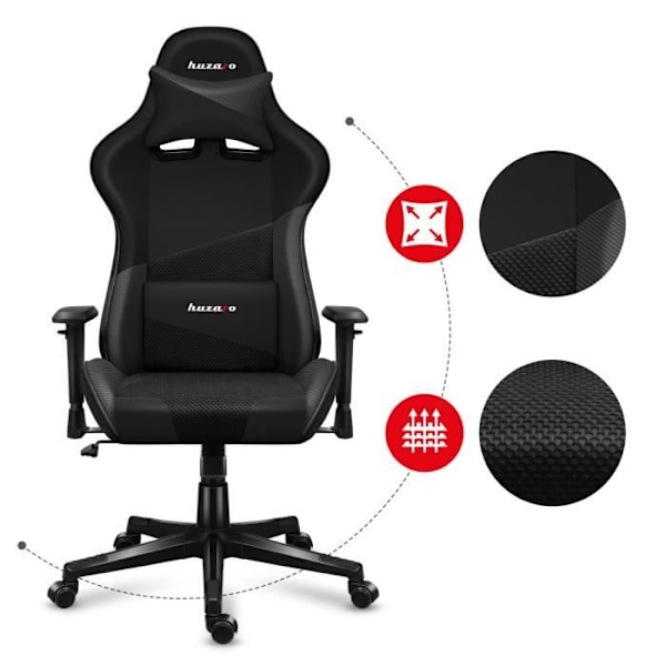 Spelstol - HUZARO - Force 6.2 Carbon - Ergonomisk - Ländryggsstöd - Justerbar höjd svart