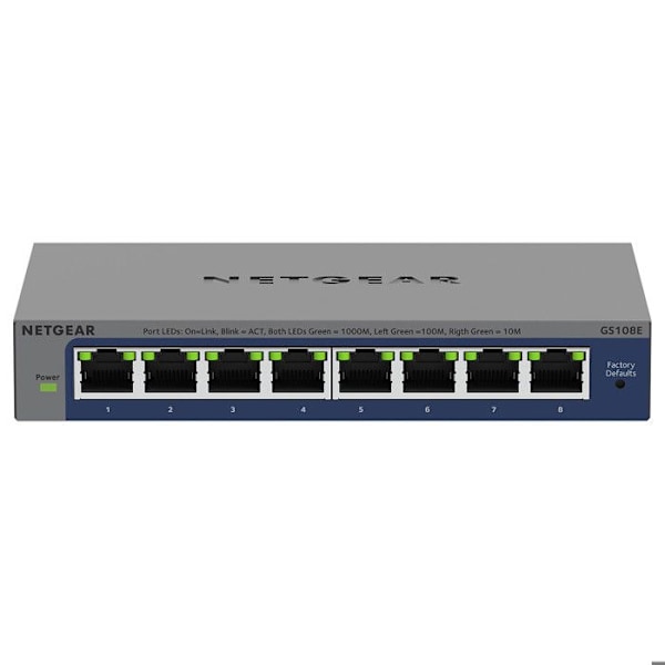 Verkkokytkin - NETGEAR - GS108E - 8 porttia - QoS - Kaistanleveyden hallinta Harmaa