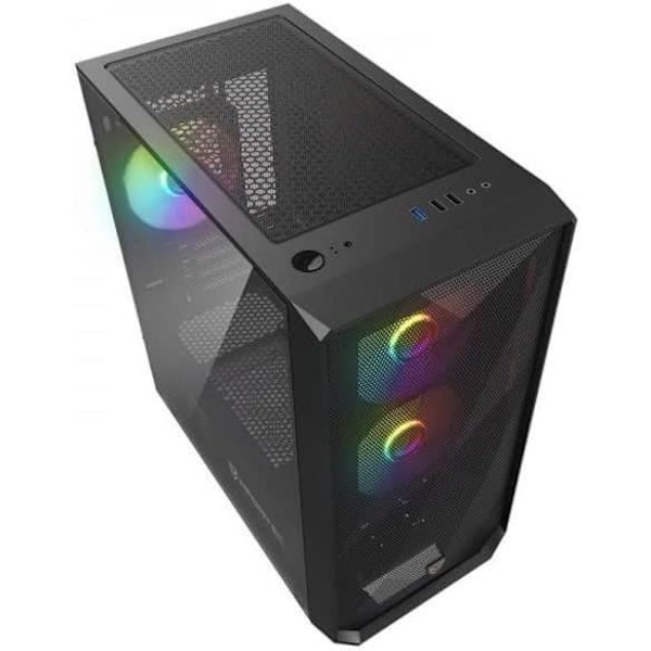 Gaming PC kabinet - NFORTEC - DYS - Mini Tower MATX - 3 ARGB 120mm blæsere - Sort