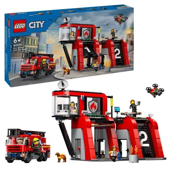 LEGO® 60414 City brandstation och brandbil, hundfigurleksak och 5 minifigurer, barngåva Flerfärgad