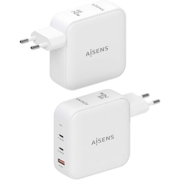 Verkkolaturi - Aisens - ASCH-140W3P030-W - 140 W - USB x 1 - USB-C x 2 - Nopea lataus Vit