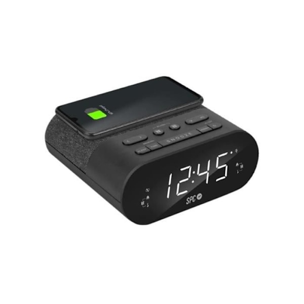 SPC FRODI QI kompakti kelloradio QI-latauksella älypuhelimille, USB-tulo, kaksoisherätys ja XL-näyttö