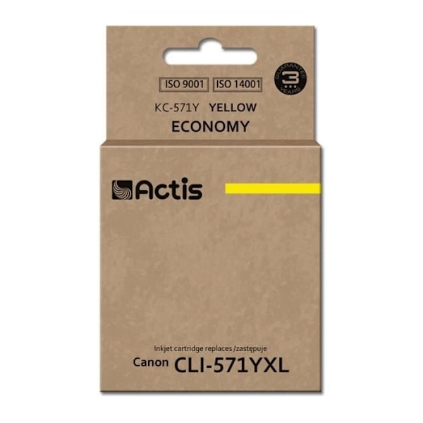 Gul blækpatron ACTIS til Canon printer - Model CLI-571Y - Kapacitet 12 ml