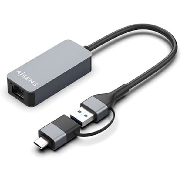 AISENS - A109-0710 - USB3.2 Gen1 USB-A+USB-C til 2,5G Ethernet-konverter 10/100/1000/2500 Mbps, Grå, 15 cm Grå