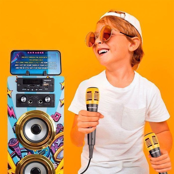 Trendix - Karaoke-musikstjerne til børn | Højttaler med Bluetooth mikrofon | Karaoke 2 mikrofoner til børn |