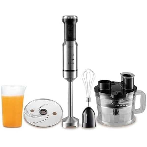 Mixér med stav, multifunktionel elektrisk mixér med en beholder på 1,25 l og en målebæger på 700 ml, kniv i rustfrit stål, 12