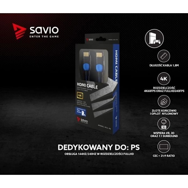 Savio Cle HDMI GCL-02 1,8 m, v2.0, flet blå - 5901986045625