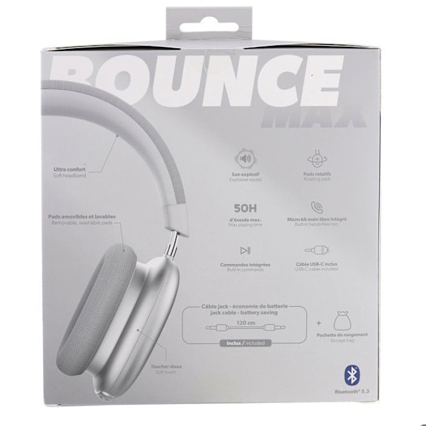 T’NB Bounce Max - Langaton Circum-aural Kuulokkeet Uusi Versio, Mukava ja Peittävä, Bluetooth-yhteydellä - Valkoinen