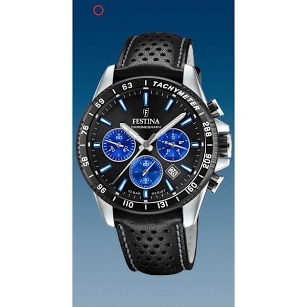 Chrono Festina F20561/6 Blå Læder Sort og Blå Urskive Blå