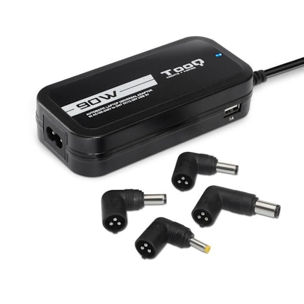 Adapter - TooQ - TQLC-90BS02AT - 90W - 2 USB-porte - Sort Svart