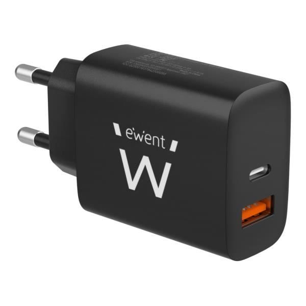 Snabb USB-C-laddare 20W - Ewent - EW1319 - Kompatibel med iPhone 15/14 - Överhettningsskydd - Svart Svart