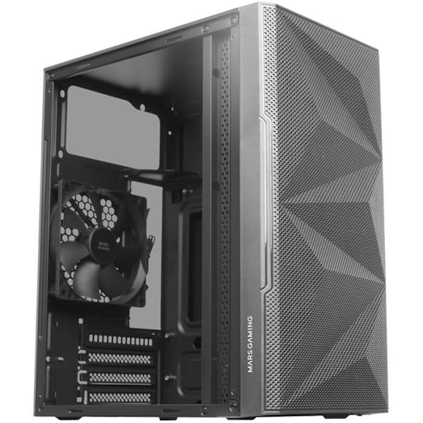 Mars Gaming MC-1500, kompakt MicroATX-fodral, sidofönster i härdat glas, geometrisk frontdesign med totalt mesh, 1x Svart