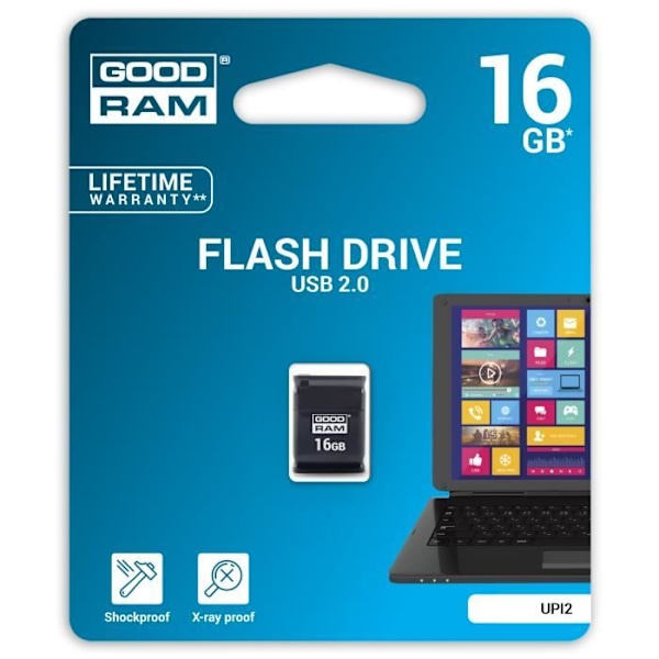 Goodram 16GB USB 2.0, 16 GB, 2.0, USB Type-A tilslutning, 20 MB/s, dæksel, sort Sort
