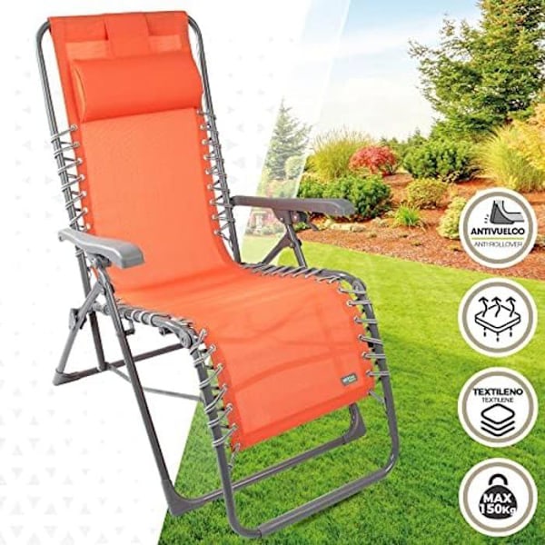 Chaise Longue - Aktiv Have - Orange - Gravity Zero - Sammenklappelig - Med Pude Orange