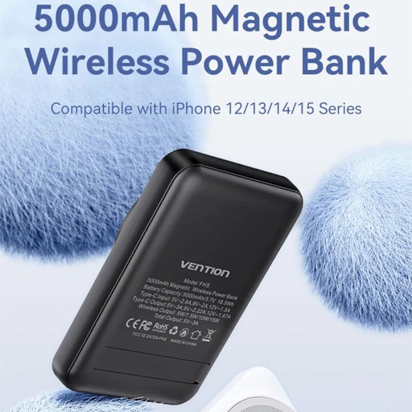 Ekstern powerbank med hurtig opladning, 2x Type-C, 20 W, 5 000 mAh - Vention (FHSL0) - Blå