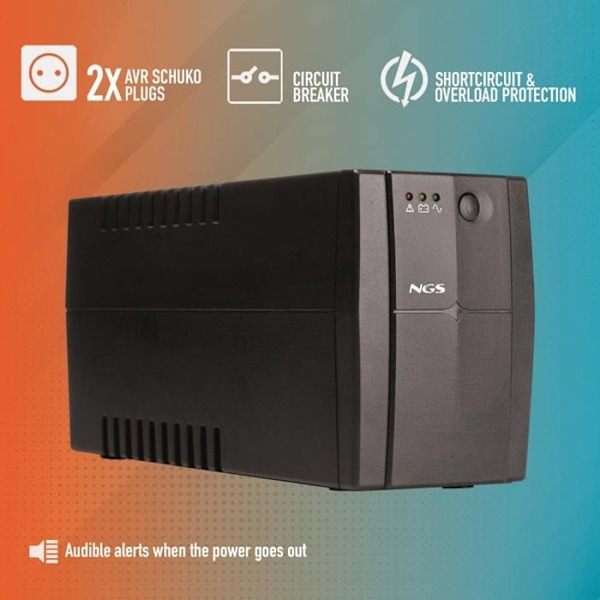 NGS FORTRESS1200V3 Offline Inverter - 800 VA - Konstant udgangsspænding 480W - 2 Schuko stikkontakter