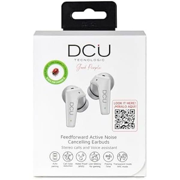 Bluetooth-hörlurar - DCU TECNOLOGIC - Feedforward - Bullerdämpning - IPX5 - 7-8 timmars batteritid Vit