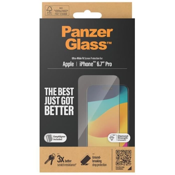 Skærmbeskyttelse - PANZER GLAS - iPhone 15 Pro Max - Anti-bakteriel - Gennemsigtig - Ultra-Wide Fit
