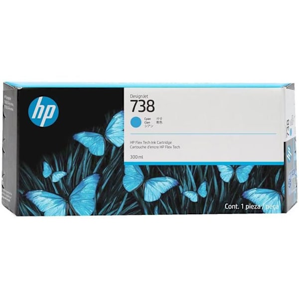 HP Muste/ 738 300-ml Syvänsininen Muotoilu