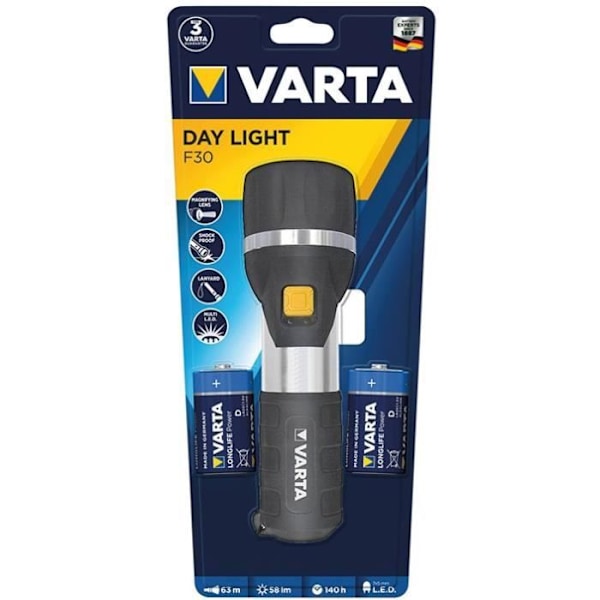 Day Light ficklampa - 2 LR20 batterier - D Svart, Silver