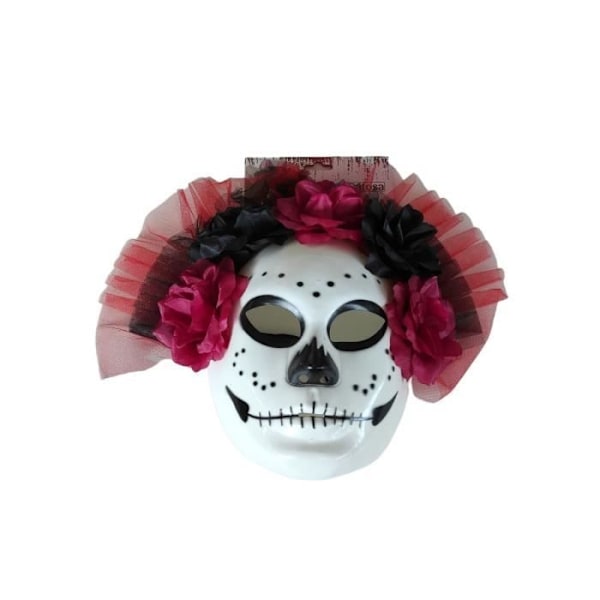 Dammask - JOUR DE FETE - Day of the Dead - Rosa, Svart, Vit, Röd - Kostymtillbehör för vuxna Rosa, svart, vit, röd