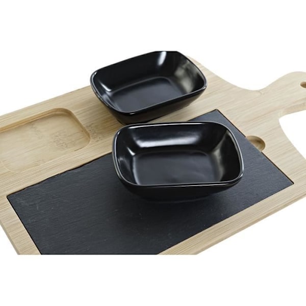 Forretterbræt - Bambus - Skifer - 33x19 cm - Naturlig og sort farve - Rektangulær Natur, svart