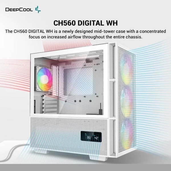 PC-kabinet uden strømforsyning - DEEPCOOL CH560 DIGITAL (Hvid) - Mellemtårn - E-ATX-format