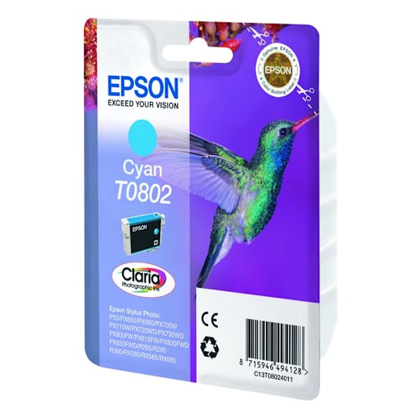 EPSON Claria T0802 mustepatruuna - Syaani - Mustesuihku - Epson Claria valokuvamuste - 1 kpl pakkaus