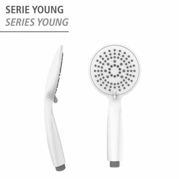 WENKO Young 5-jet brusehoved, rengøringsvenlig, 1/2" universaltilslutning, plast, ø 11 cm, hvid