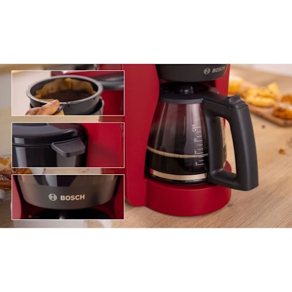 Caffemester Filter - BOSCH - TKA3M134 MyMoment - Rød - glaskande - Aroma Plus funktion - holder varm i op til 60 min Röd
