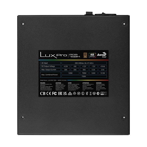Strømforsyning - Aerocool - LUX PRO RGB 750M - 750W - 80Plus Bronze - RGB LED belysning