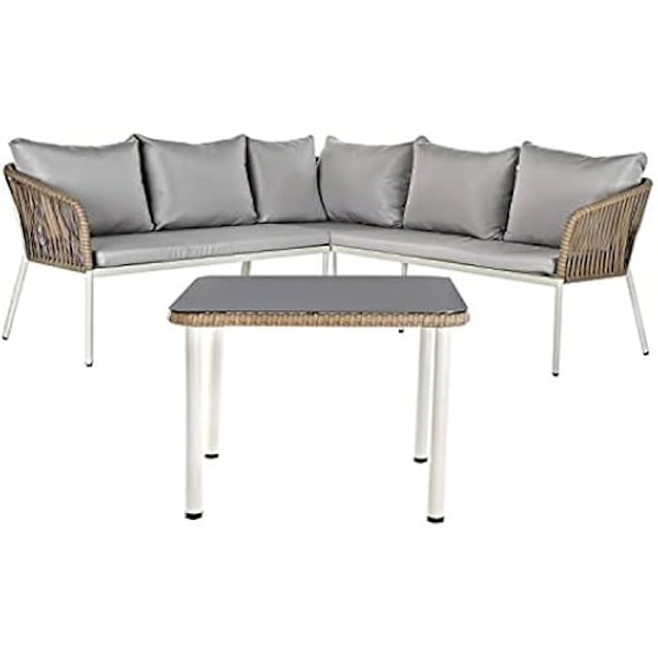 Sofa og bordsæt - DKD HOME DECOR - Hvid og brun - Glas og stål - Syntetisk rattan - 75x190x90 cm